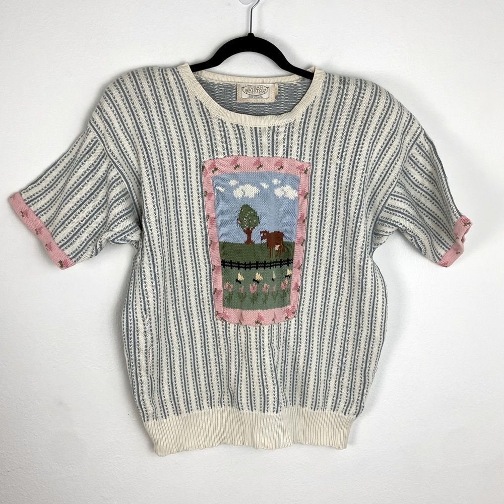 Susan Bristol Striped Sweater with Pastel Accents